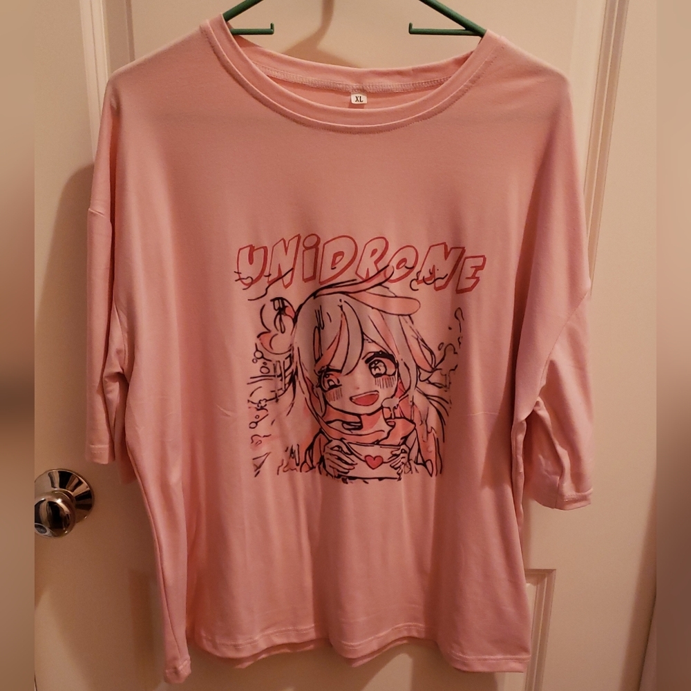 Pink anime graphic t-shirt